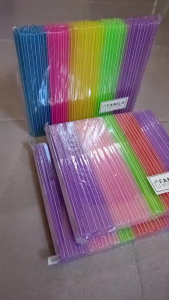 Sedotan Plastik Warna Warni Garis Bening Rainbow