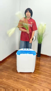 GO SHOP เครื่องซักผ้าขนาดเล็ก ถังคู่ 10กก. เครื่อง all-in-one ซักผ้ากึ่งอัตโนมัติ ในครัวเรือน ต้านเชื้อแบคทีเรียแสงสีฟ้า