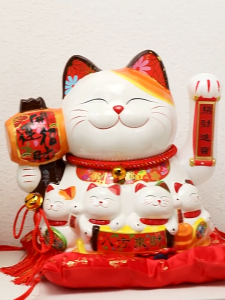 แมวกวักนำโชค ไซส์ 15 นิ้ว งานเซรามิก แมวกวักโชคลาภ เสริมฮวงจุ้ย เรียกทรัพย์ เงินทองไหลมาเทมา