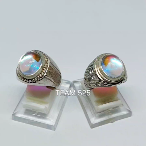 Cincin batu akik kalimaya india full jarong pelangi dim 12x10 mm