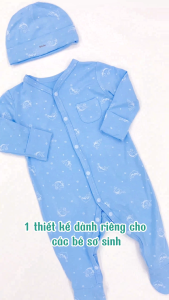 Bộ liền thân body cúc bấm thẳng dài tay liền tất họa tiết Boube vải sợi tre cao cấp Bamboo mềm mịn - Size Newborn