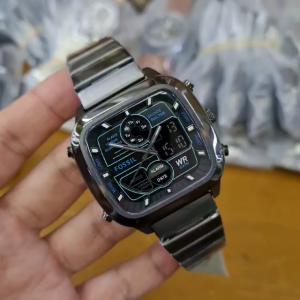 [Promo] Jam Tangan Pria FS 5892 / FS5892 Retro Analog-Digital Smoke Stainless Steel Original Garansi 2 Tahun [✔COD][100% Authentic]