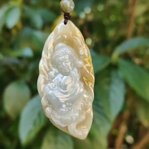 Very Rare Light Lavender and Lemon Yellow with Brown Natural Type A Jadeite pendant carved with baby buddha certificate included weighs 20.13 grams 57.90 * 26.80 * 11.20 mm suitable for daily wear (pendant86)