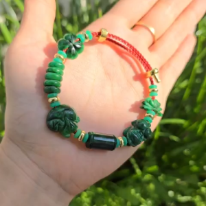 Q296 Vòng lu thống ngũ điếu cỏ 4 lá sen hồ ly tỳ hưu Cẩm Thạch Sơn Thủy ko kén mệnh - Phong Thuỷ TUDO P