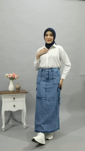 rok jeans cargo wanita korean style size L XL XXL