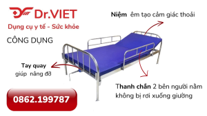 Giường y tế  1 tay quay có thanh chắn + niệm DCG03
