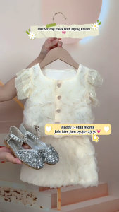 [KIDSFASHIONKOLEKSI] 2031 Setelan Anak Perempuan Top Mesh Skirt With Flying Sleeves Wevie Cream