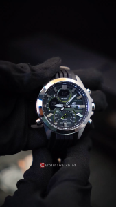 Jam Tangan Pria Casio Edifice Sporty ECB-30P-1A Chronograph Black Dial Black Resin Strap
