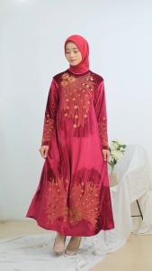 Abiyyuco TA9055 | Gamis Abaya Beludru Velvet Premium Bordir dan Mote Terbaru Mewah Elegan