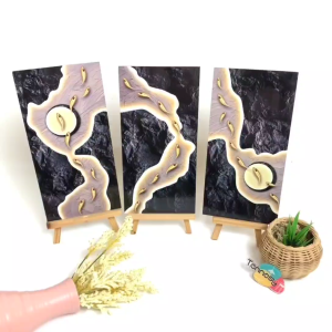 TENNESY Hiasan Dinding Abstrak Gold & Black 15x30cm Dekorasi Dinding Kamar Tidur Pajangan Kayu Poster Dekorasi Rumah