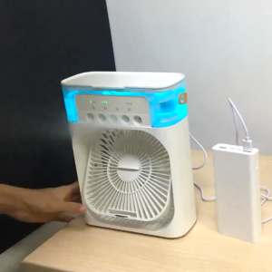 Portable Air Cooling Fan with 3-Speed 4 in 1 Mini Air Cooler Fan Air Conditioner for Ice Water Desk Fan Mist Cooler Fan with 7 Colors LED Light