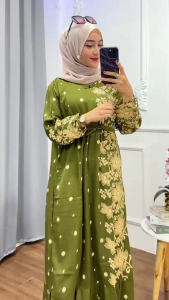 longdres Risleting Daster Lengan Panjang kain rayon prenium sehingga lebih tebal adem dan nyaman Cocok untuk busui dan bumil