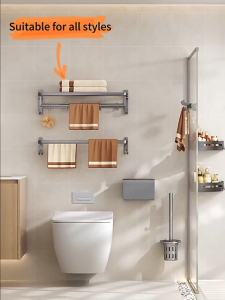 MEIDOO Bathroom drilling-free Premium Gray Set Bathroom Sets Shelves Accessories
