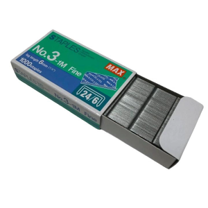 [1 Box] Max Staples No.3-1M 24/6 Fine ( 1000 Staples per Box / Leg Length 6mm 1/4" )