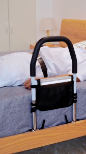 Bed Rails for Elderly Adults Safety Foldable Bed Assist Rail for Pregnant Disabled Bedside with Storage Pocket and LED Light Height Adjustable