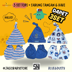 3 Set Topi Bayi dengan Sarung Tangan dan sarung Kaki Bayi Newborn SNI Varian Ungu Polos