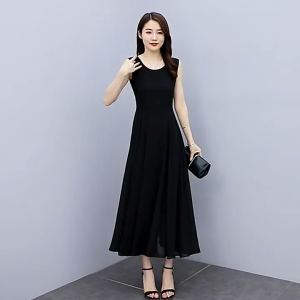 M-4XL Plus Size Women Dress Summer Sleeveless Long Dress High-waist Cover Knee Dress Solid Color Elegant Dress