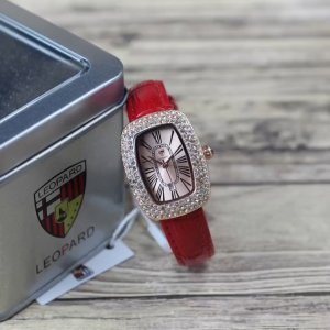 Jam Tangan Wanita Leopard 8084L Tali Kulit Tanggal Aktif Analog Original