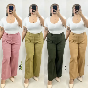 GATclothing - ADIRA TWIN LOOPS EXTRA PLUS SIZE HIGH WAIST WIDE-LEG PANTS FOR WOMEN - STRETCHABLE WOVEN FABRIC PANTS