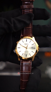 Jam Tangan Pria Casio General MTP-V004GL-9A Champagne Dial Brown Leather Strap
