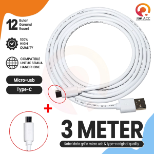 [RO ACC] KABEL DATA CHARGER HP/CCTV GRIFFIN MICRO USB / TYPE C 3 METER UNIVERSAL