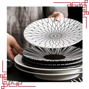 J Ceramics Ceramic Dish Nordic Style Four Geometric Pattern Dinnerware Serving Plate Dessert