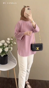 Tunik Wanita Lengan Panjang Dayana Blus Kaos Katun Combed 24s Aplikasi Sablon S M L XL XXL 3XL Blouse Wanita Jumbo OOtd Hijab Casual Outfit Remaja Kekinian Santai