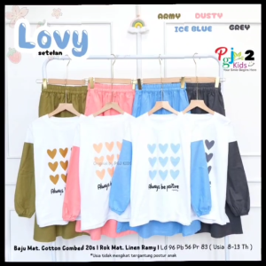 COD Setelan Atasan Kaos Motif Cantik Dengan Rok Panjang Polos Anak Perempuan Usia 8-13T Lovyy Set