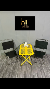 Bộ Bàn Ghế Xếp Cafe Ngoài Trời Gấp Gọn Combo 2 Ghế Inox 1 Bàn CNC Chữ Nhật Cạnh Tròn