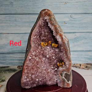 CrystaLuver PVE 16 Natural Amethyst Crystal Geode together with wooden base. with crystal flower