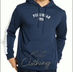 Hoodie Jumper Casual Bahan Kain Fleece Warna Navy Blue Strip Lengan Putih