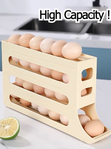 [MY] 30 Grids Egg Storage Organizer/ 3 Tier Egg Rack Tray/ Automatic Rolling Egg Holder/ Large Capacity Egg Organizer