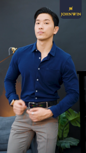 Johnwin - Kemeja Formal Milan - Kemeja Pria - Model Basic - Katun Knitting - Lengan Panjang - Slim Fit - Abu - FWS.639.S008.06.C-L/S - Free Keychain