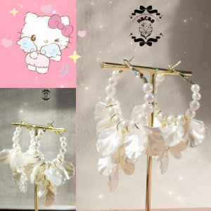 HCB-"Chic Vintage French Pearl Floral Tassel Stud Earrings - Dreamy Moonlight Sakura Elegance!"
