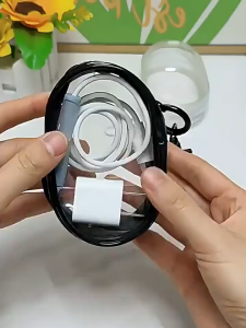 Data Cable Storage Box Portable Cable Protective Cover Storage of Outdoor Travel Headset Storage Bag Data Cable Transparent Round Box with Hook