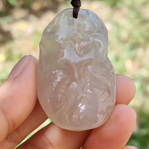 Premium High Quality Old Pit Natural Type A Jadeite Jade crafted with fish and Lotus as Pendant certificate weigh 25.4 grams measurement 44.2 * 28.5 * 12.3mm (pendant243)