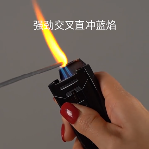 Black Smooth Premium Double Blue Jet Flame Butane Gas Lighter