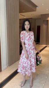 Đầm xòe họa tiết hoa cổ tròn tay phồng có túi Misa - MS0326 (Hình thật shop chụp)