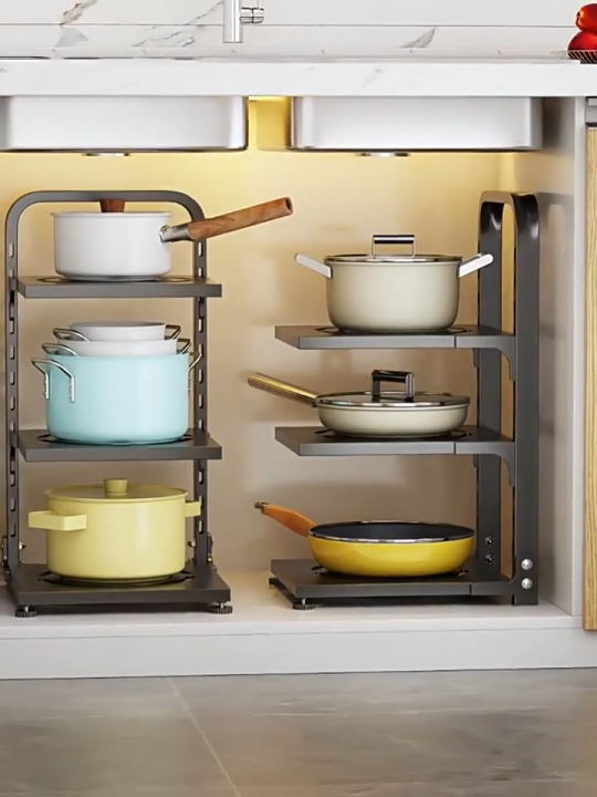 2/3/4 Layers Shelf Organizer Kitchen Rack Pots Pans Organizer Cookware