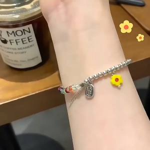 Gelang Vintage Flower Korea Fashion Galang Manik Mutiara Warna-warni Titanium Anti Karat