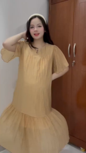 Đầm bầu xinh trẻ trung fom nhỏ cho mẹ bầu từ 40-60kg voan 2 lớp mềm mát không nhăn đầm bầu dài qua gối đi làm đi chơi
