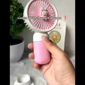 Kipas Angin Mini Genggam Lipat Portable USB Karakter Lucu Kipas Angin Tangan Mini Genggam Bulat Lucu Baterai Tahan Lama Rechargable Ringan