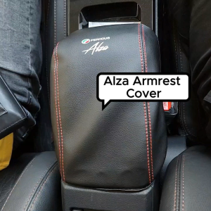 Perodua New Alza H /X /AV 2022 - 2025 Armrest Leather Cover Black Red Thread Storage Box Protective Car Accessories Arm rest Top Cushion Interior Car Cover Alza H Alza X Alza D27A Alza Baru armrest cover