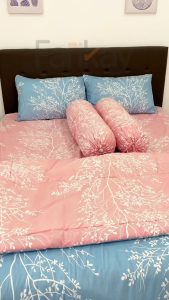 Bed Cover Set Sprei Jeju Blue & Pink - Ukuran Lengkap 90x200 & 200x200 - Fankay Bedcover