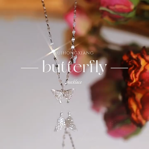 Sterling silver necklace for kids girls 925 Italian original womens butterfly zircon pendant jewelry birthday gift hypoallergenic
