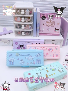 READY Kuromi Cinnamoroll Pochacco Stationery Box Creativity Suitcase Modeling Portable High Capacity Storage Pencil Case Sanrio