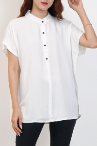 Kemeja Wanita Jumbo Big Size Polos Kerah Shanghai / Mandarin Collar Shirt