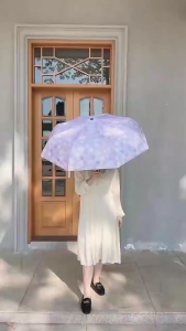 HOT Purple Oil Painting Flower Sun Umbrella Vinyl Automatic/manual Folding Umbrella Sunscreen UV Protection