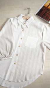 Kyoya Daphne Linen Salur Shirt Atasan Wanita Busui Full Kancing