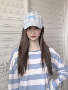 หมวกเบสบอลผ้าเดนิมปักลายลายสก๊อตสำหรับผู้หญิงสไตล์เกาหลีรอบศีรษะขนาดใหญ่เข้ากันทำให้ใบหน้าดูเล็กปีกลึก